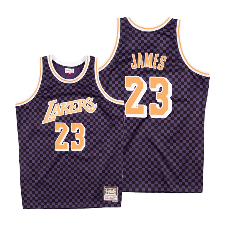 Men's Los Angeles Lakers LeBron James #23 NBA Checkerboard Purple Basketball Jersey VGX3283LO